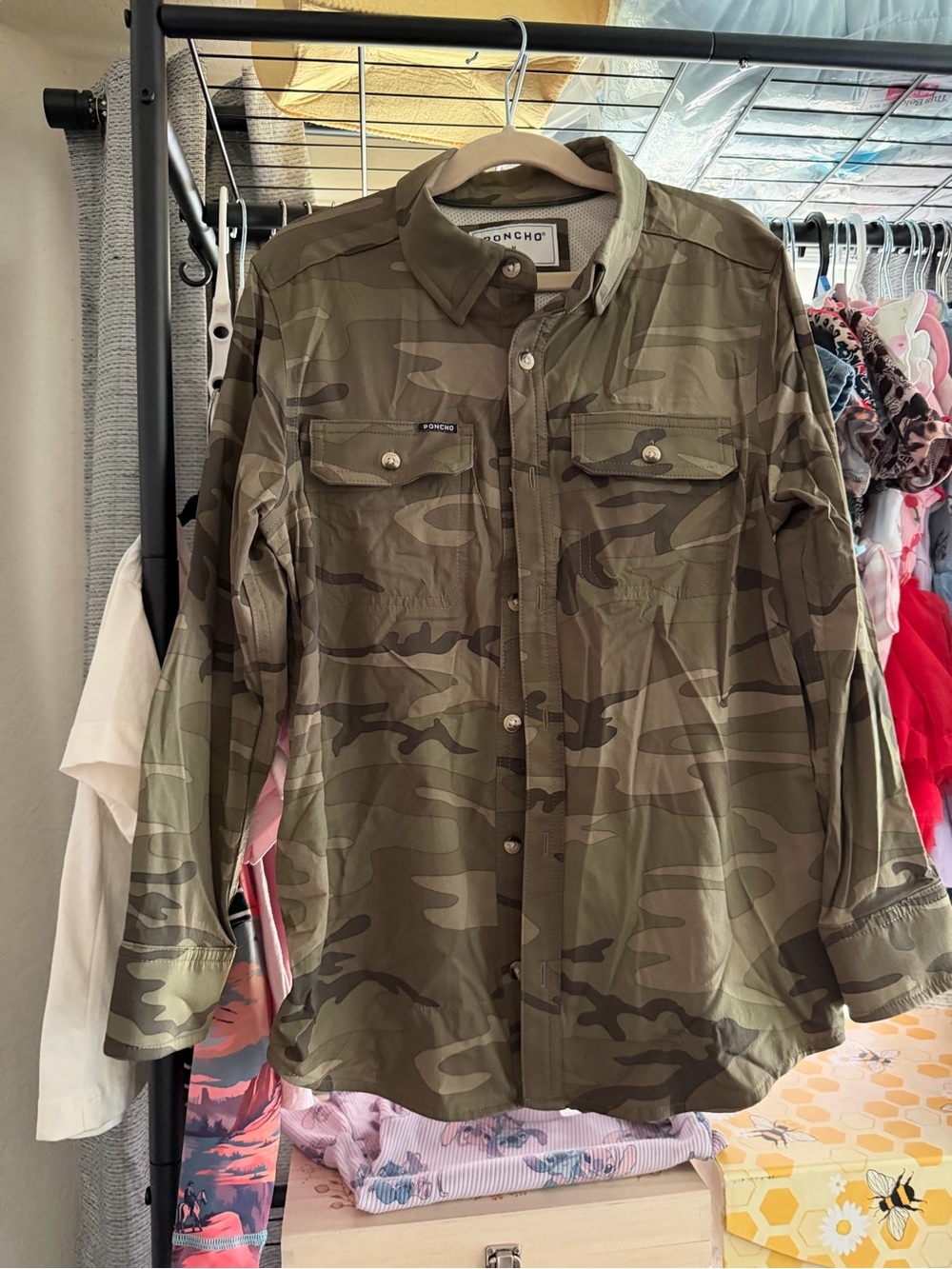 Broncho Kids' Camo Button-Down Shirt - Olive Green